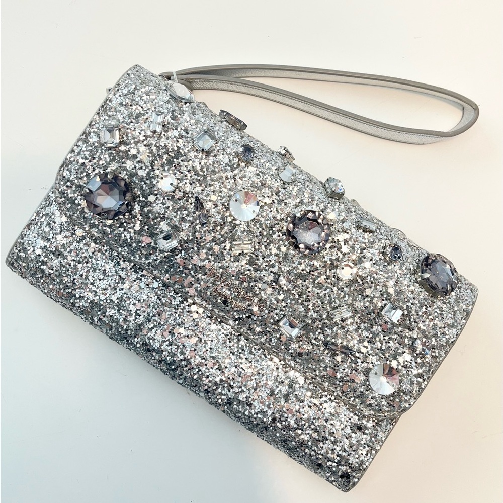 Kate Spade Elegant Silver Glitter Clutch